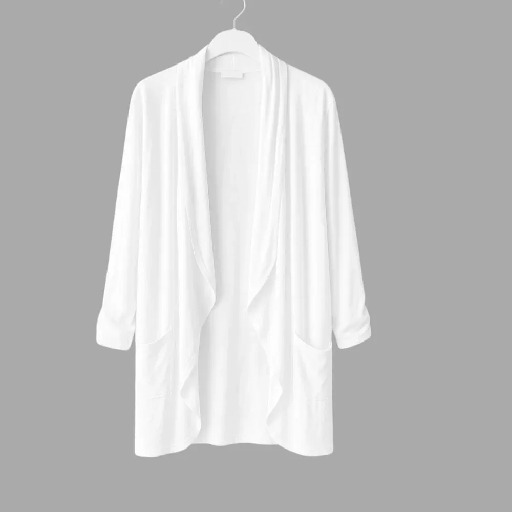 Chico’s size Med white open front cardigan .